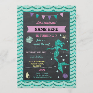 Mermaid Birthday Party Aquamarines Button Glitzer  Einladung