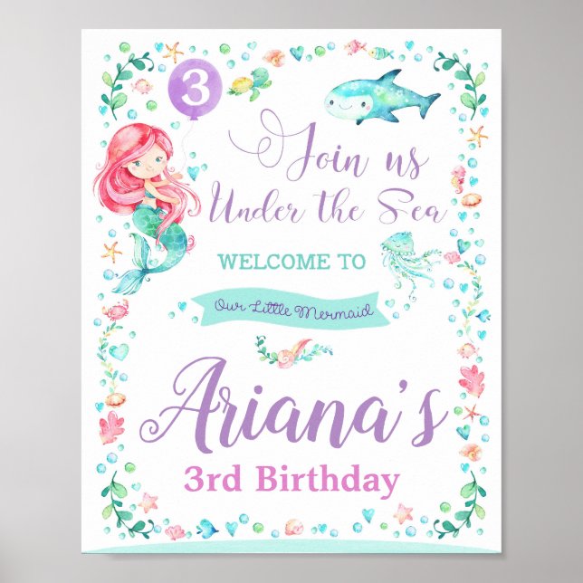 Mermaid Birthday Party Begrüßungspaket Poster (Vorne)