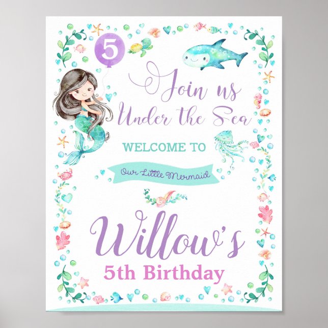 Mermaid Birthday Party Begrüßungspaket Poster (Vorne)
