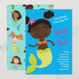 Mermaid Birthday Party Black American Einladung