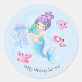 Mermaid Birthday Party Classic Round Sticker