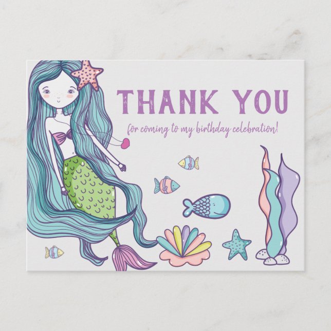 Mermaid Birthday Party Danke Postkarte (Vorderseite)