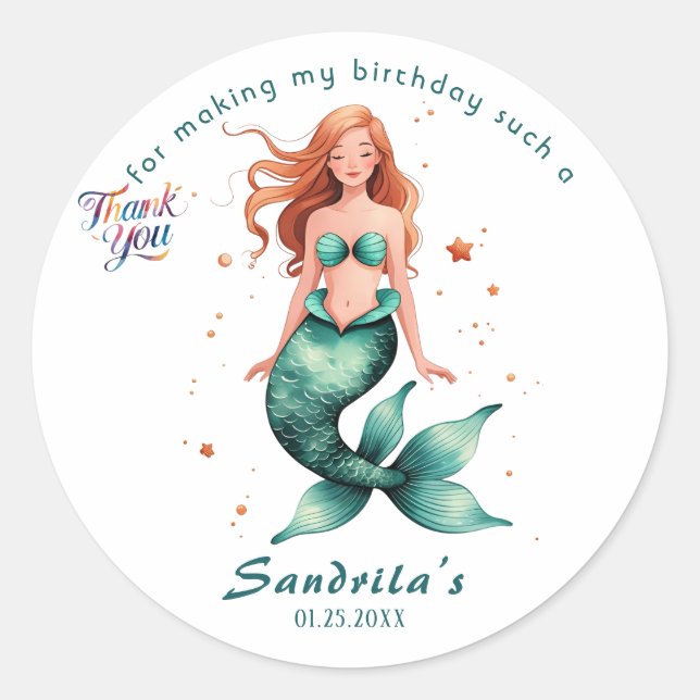 Mermaid  Birthday Party der The Sea Mermaid  Runder Aufkleber (Vorderseite)