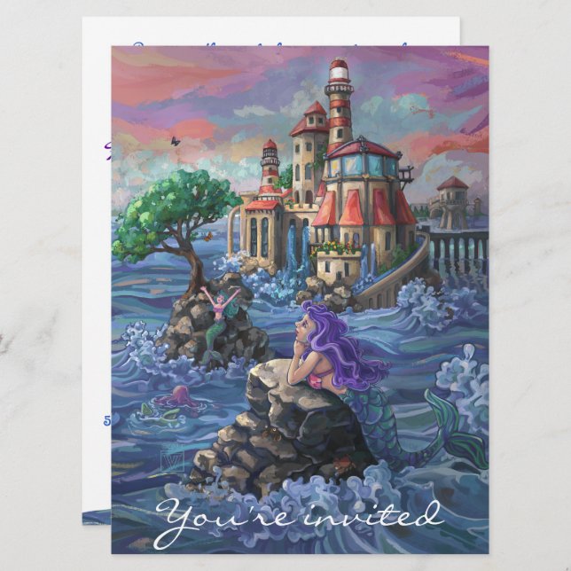Mermaid Birthday Party Einladung (Vorne/Hinten)