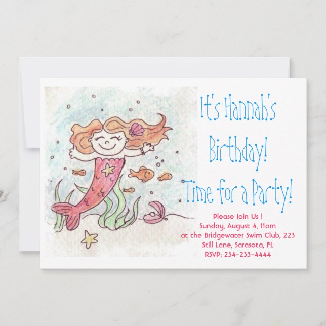 Mermaid Birthday Party Einladung (Vorderseite)