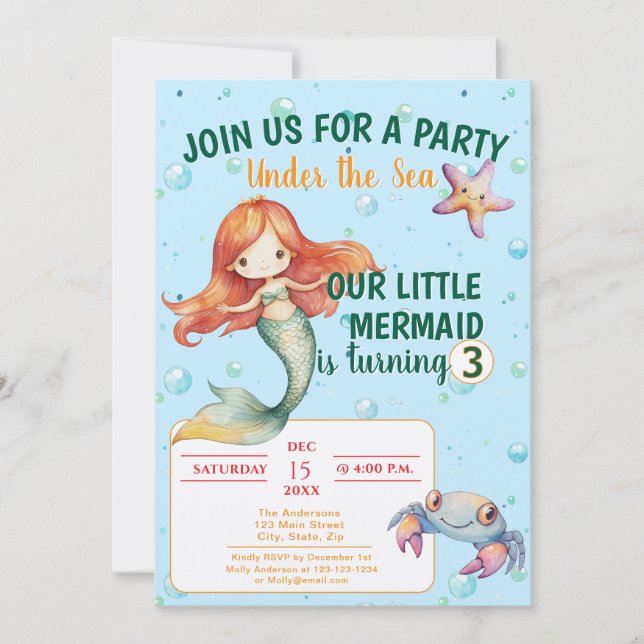 Mermaid Birthday Party Einladung (Vorderseite)