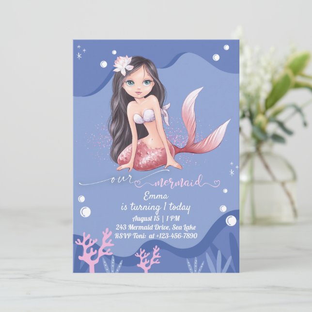Mermaid Birthday Party Einladung individuell anpas (Stehend Vorderseite)