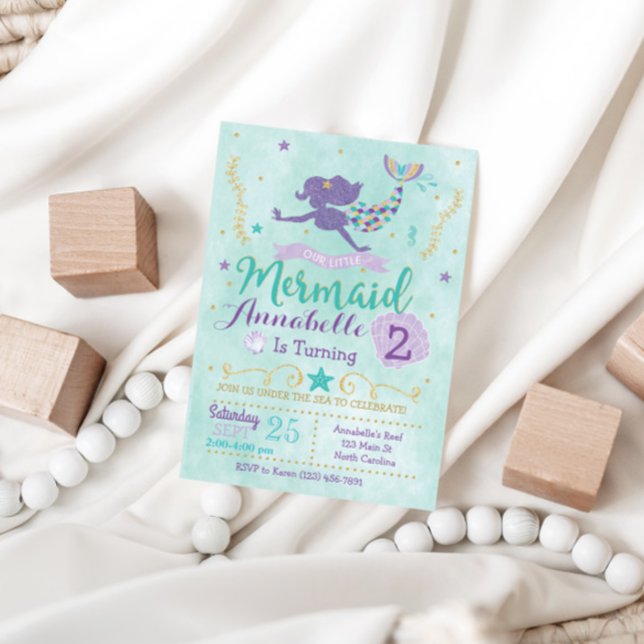 Mermaid Birthday Party Einladung Lila Aquamarines  (Von Creator hochgeladen)