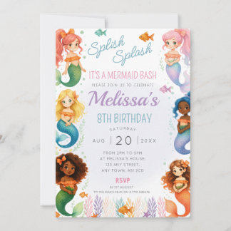 Mermaid Birthday Party Einladung Splish Splash Bas
