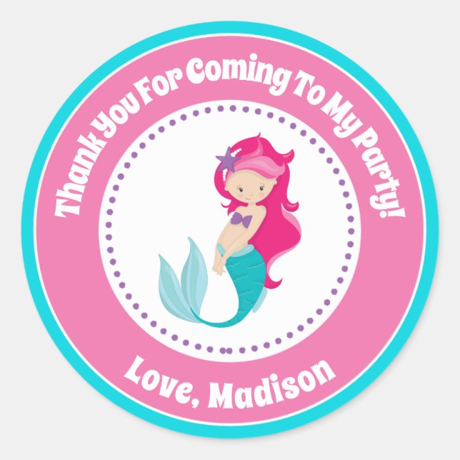 Mermaid Birthday Party Gefallen Stickers (Vorderseite)