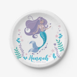 Mermaid Birthday Party Girl Paper Plate 7" Teller