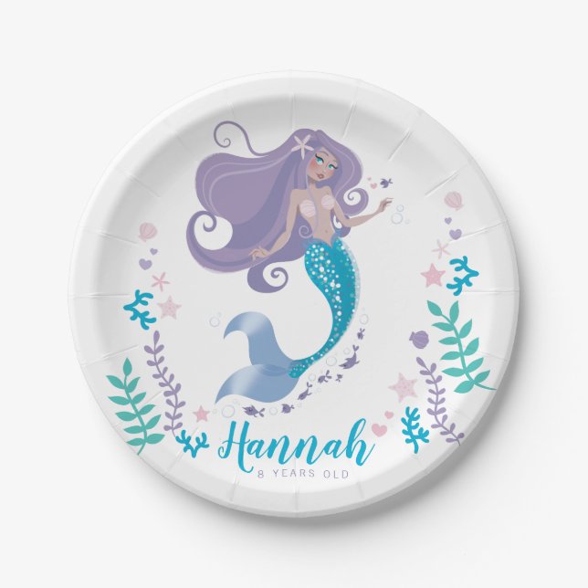 Mermaid Birthday Party Girl Paper Plate 7" Teller (Vorderseite)