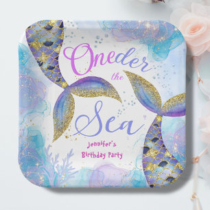 Mermaid Birthday Party Girls Blue Aquamarin Paper Pappteller