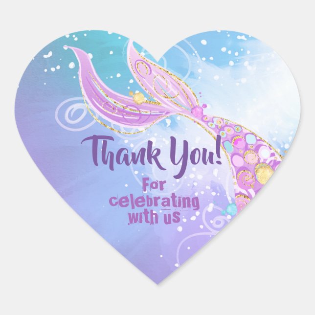 Mermaid Birthday Party Heftsticker Herz-Aufkleber (Vorderseite)
