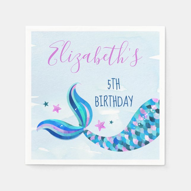 Mermaid Birthday Party Napkins Serviette (Vorderseite)