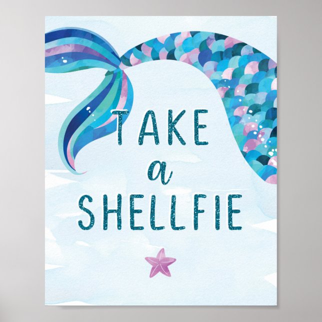 Mermaid Birthday Party nehmen Sie ein Shellfie-Zei Poster (Vorne)