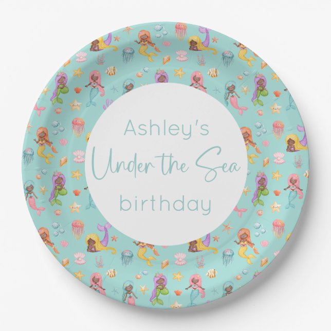 Mermaid Birthday Party Pappteller (Vorderseite)