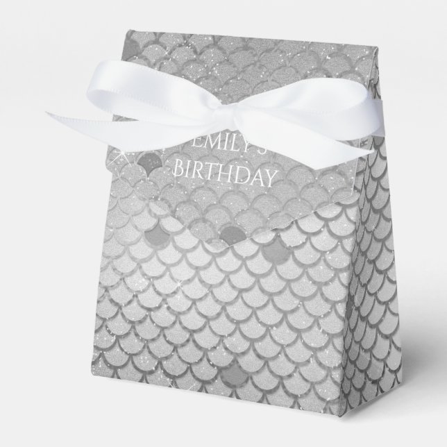 Mermaid Birthday Party Personalisiert Silver Gray Geschenkschachtel (Vorderseite)