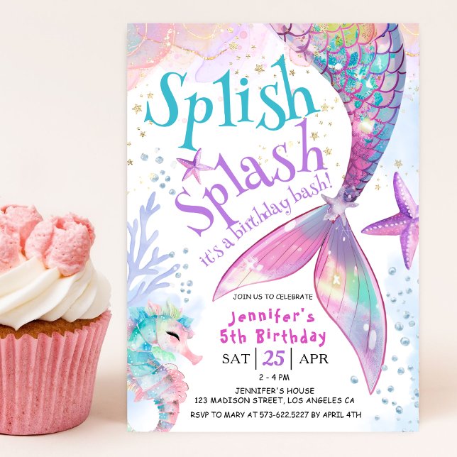 Mermaid Birthday Party Splash Einladung (Von Creator hochgeladen)