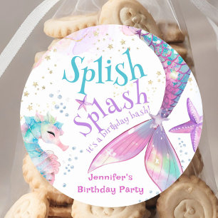 Mermaid Birthday Party Splash Runder Aufkleber