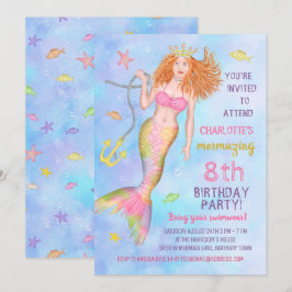Mermaid Birthday Party Under Sea Beach Redhead Einladung
