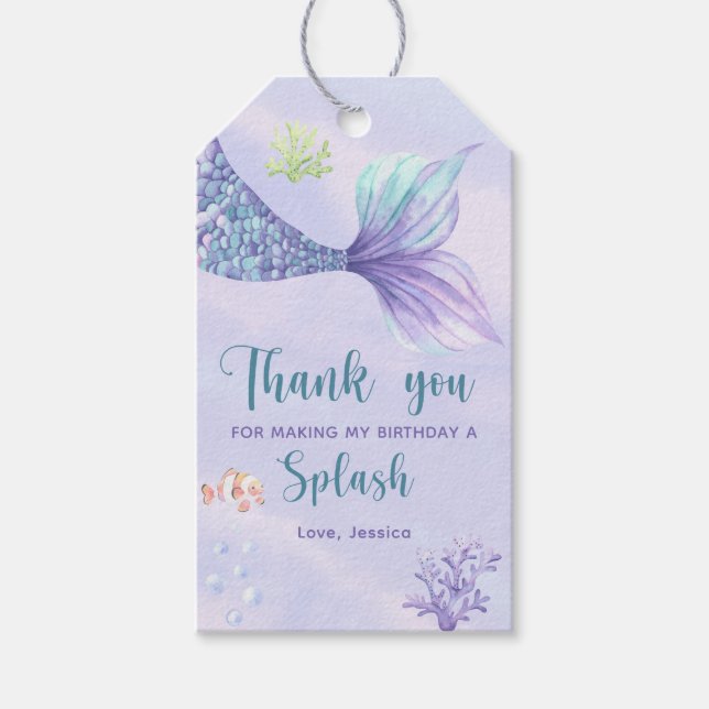 Mermaid Birthday Party Under Sea - Danke Geschenkanhänger (Vorderseite)