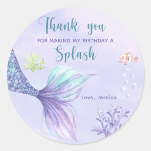 Mermaid Birthday Party Under Sea - Danke Runder Aufkleber