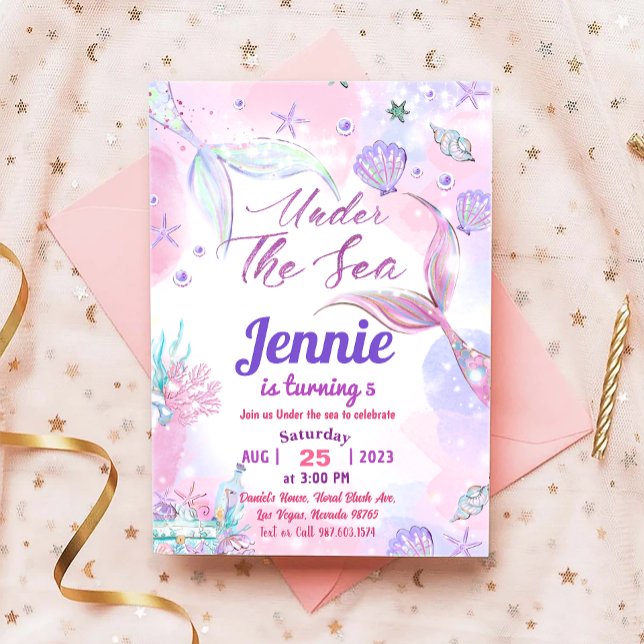 Mermaid Birthday Party under Sea Party Einladung (Von Creator hochgeladen)