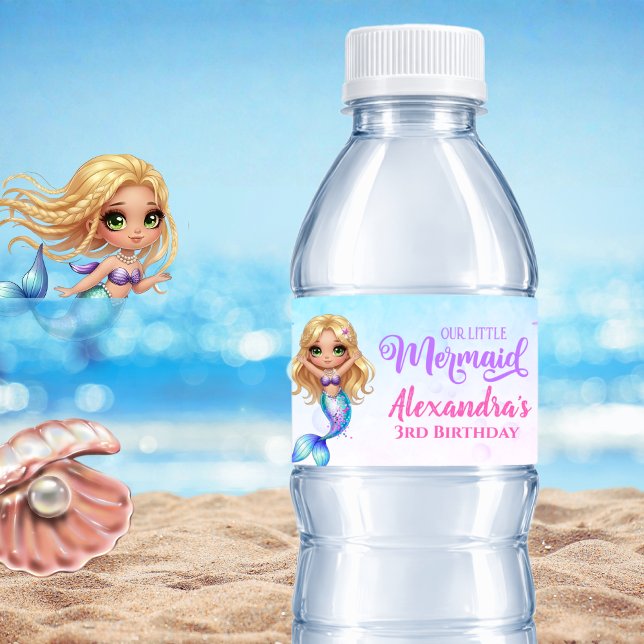 Mermaid Birthday Party - Under the Sea Splish Wasserflaschenetikett (Von Creator hochgeladen)