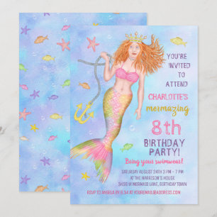 Mermaid Birthday Party unter Sea Beach Redhead Einladung