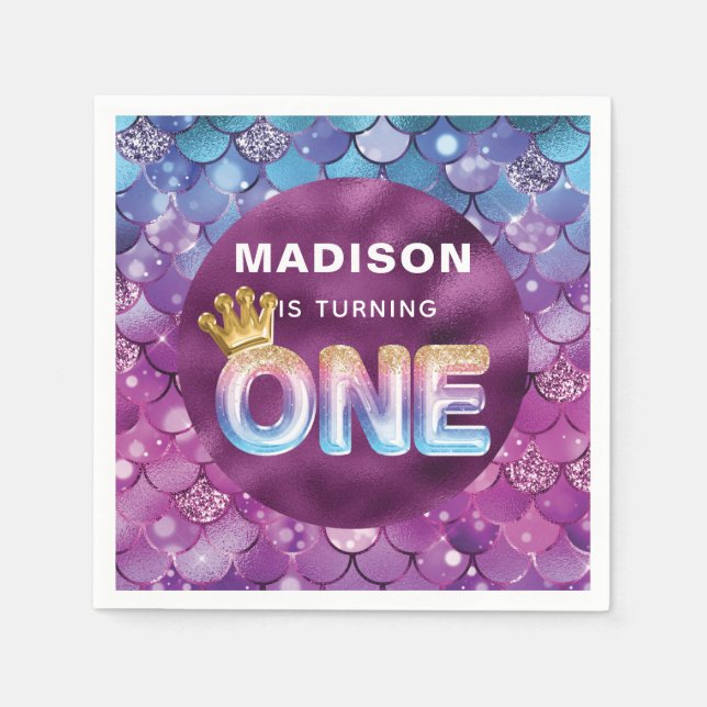 Mermaid Birthday Personalisiert Pink Blue Serviette (Vorderseite)