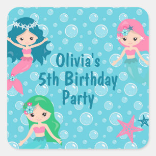 Mermaid Birthday Personalisiert Quadratischer Aufkleber