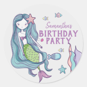 Mermaid Birthday Personalisiert Runder Aufkleber