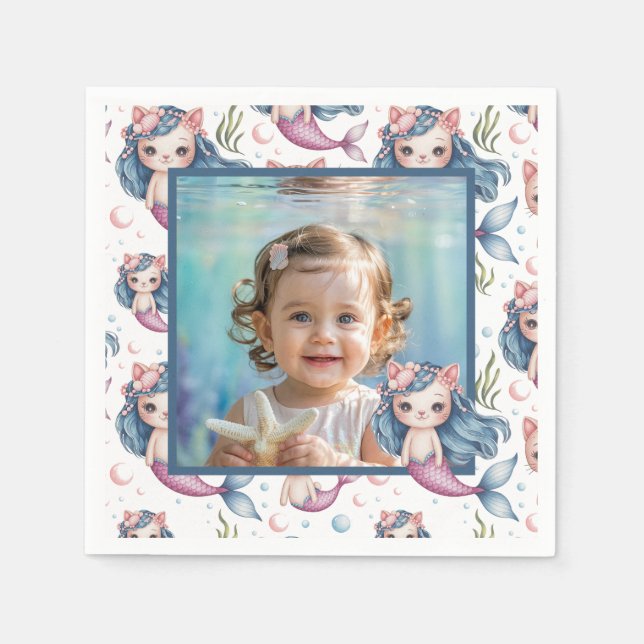 Mermaid Birthday Photo Personalized Serviette (Vorderseite)