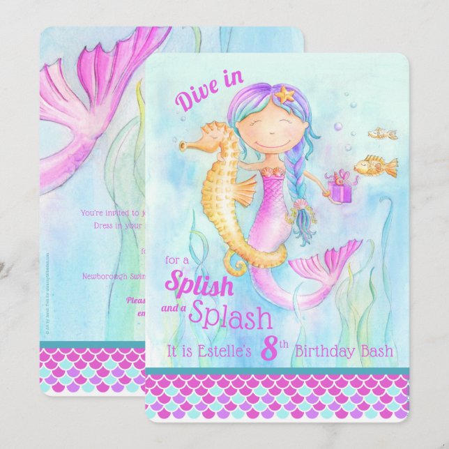 Mermaid Birthday Pool Party Einladungen (Vorne/Hinten)