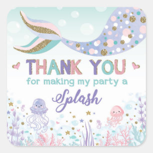 Mermaid Birthday Pool Party Vielen Dank Tag Sticke Quadratischer Aufkleber