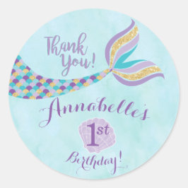 Mermaid Birthday Round Stickers | GASTGESCHENK