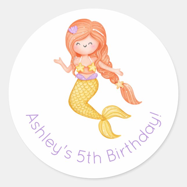 Mermaid Birthday Runder Aufkleber (Vorderseite)
