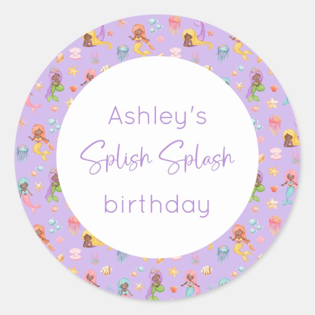 Mermaid Birthday Runder Aufkleber (Vorderseite)