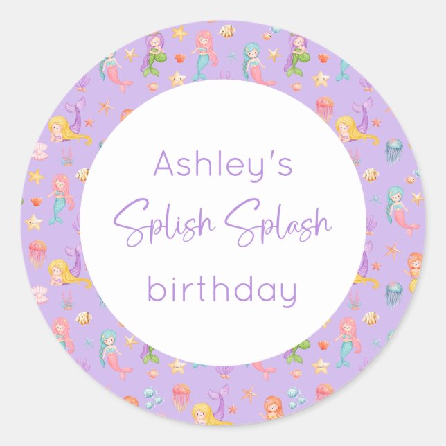 Mermaid Birthday Runder Aufkleber (Vorderseite)