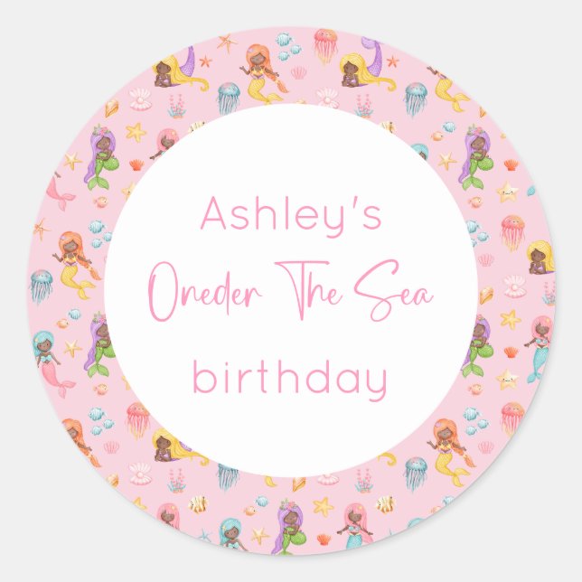 Mermaid Birthday Runder Aufkleber (Vorderseite)