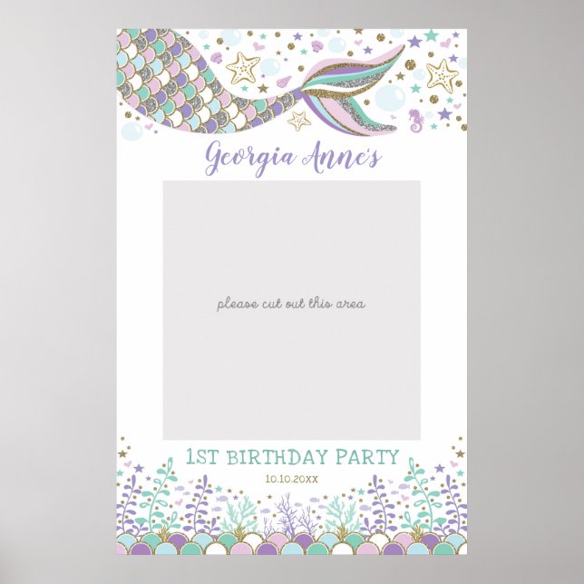 Mermaid Birthday Selfie Foto Booth Prop Baby Girl Poster (Vorne)