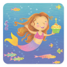 Mermaid Birthday Square Stickers