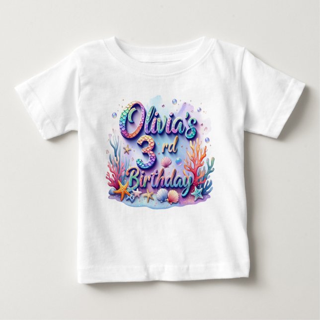 Mermaid Birthday T - Shirt - Personalisierter Name (Vorderseite)