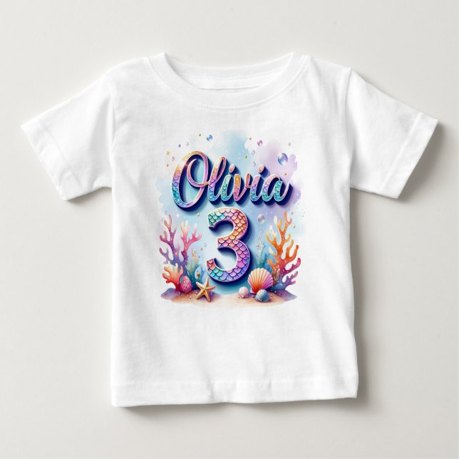 Mermaid Birthday T - Shirt - Personalisierter Name (Vorderseite)