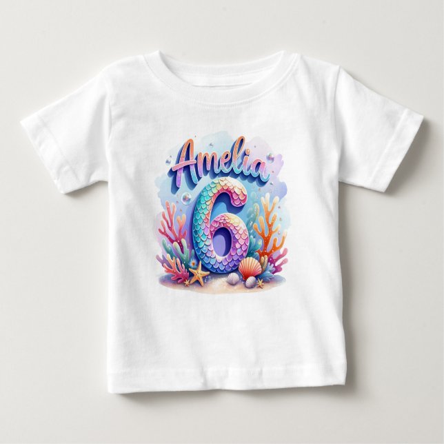 Mermaid Birthday T - Shirt - Personalisierter Name (Vorderseite)