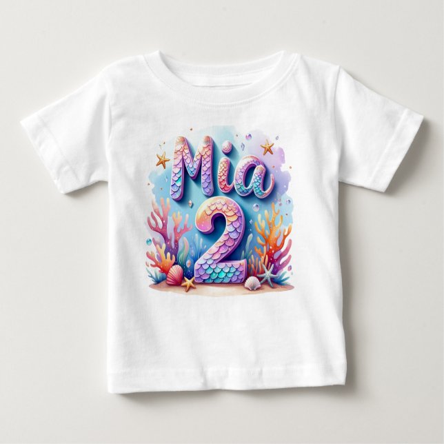 Mermaid Birthday T - Shirt - Personalisierter Name (Vorderseite)