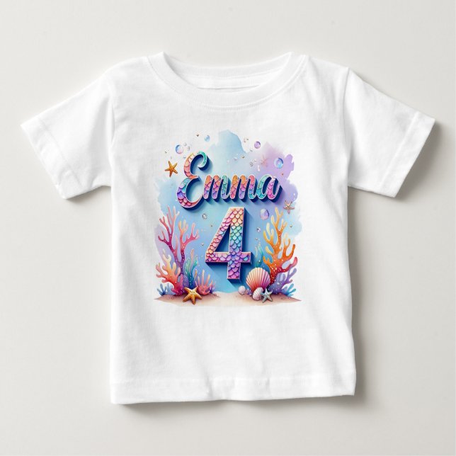 Mermaid Birthday T-Shirt – Personalized Name & Age (Vorderseite)