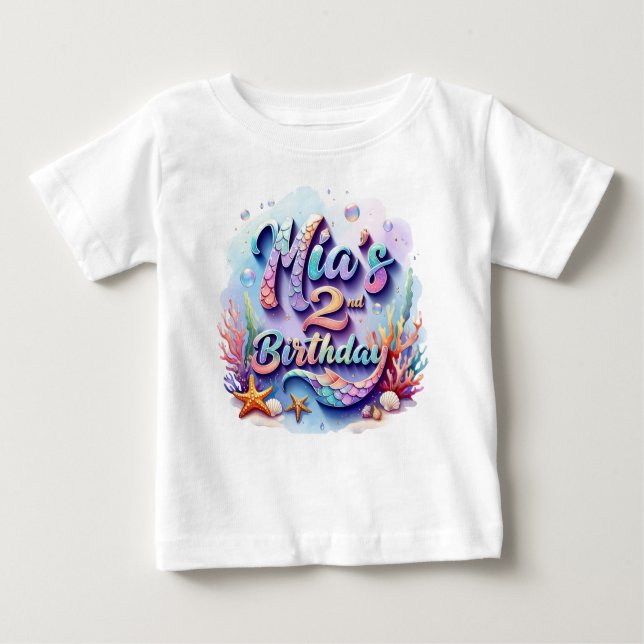 Mermaid Birthday T-Shirt – Personalized Name & Age (Vorderseite)