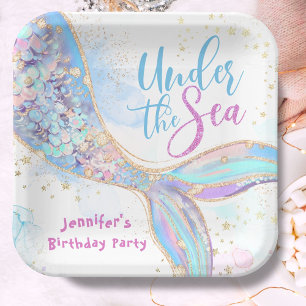 Mermaid Birthday under Sea Blue Paper Teller